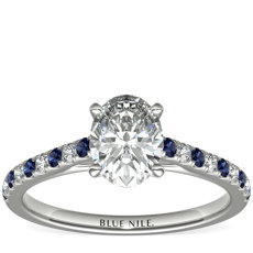 14k 白金 Riviera 微密钉蓝宝石与钻石订婚戒指